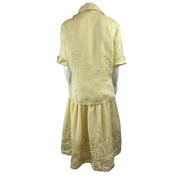 Lafayette 148 Two Piece Skirt Shirt Outfit 10 Spring Easter Summer Yellow Embroi - Picture 2 of 11